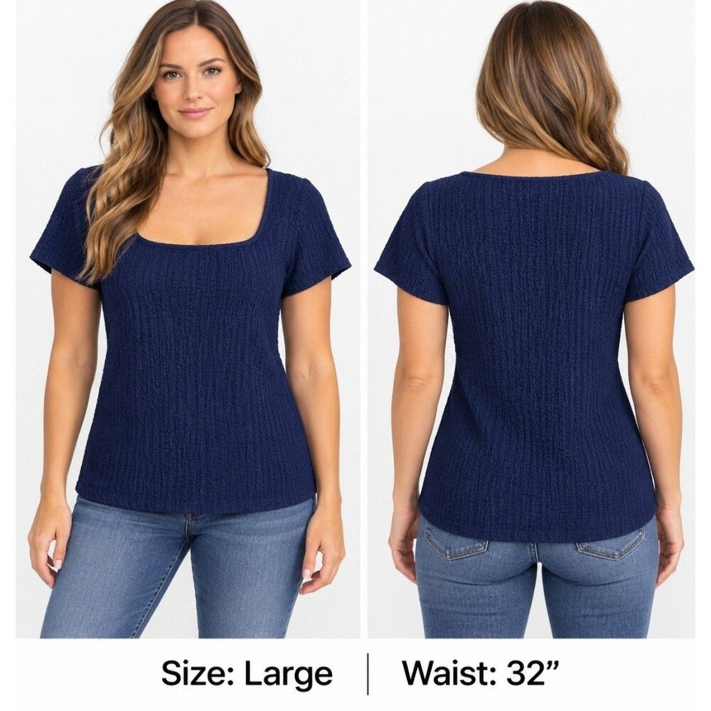 Old Navy Ruched Square Neck Shirt Blue Short Sleeve Sz Large Womens Pull On NWT